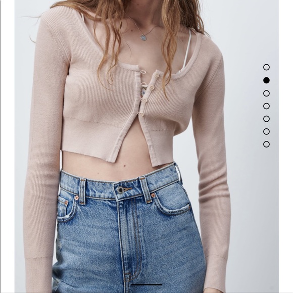 Zara crop knit cardigan small NWT beige nude - Picture 3 of 6